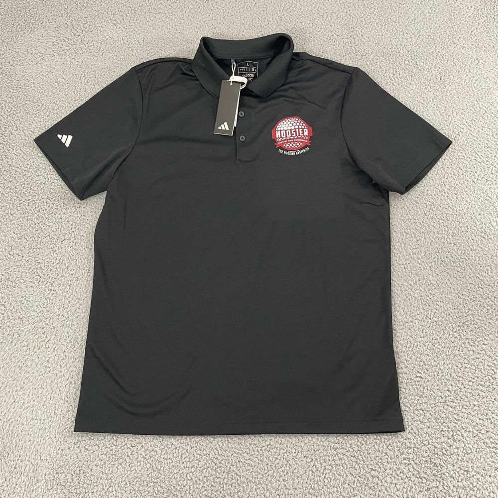Hoosier Fantasy Golf Experience Polo Men L Black Adidas Performance Shirt NWT
